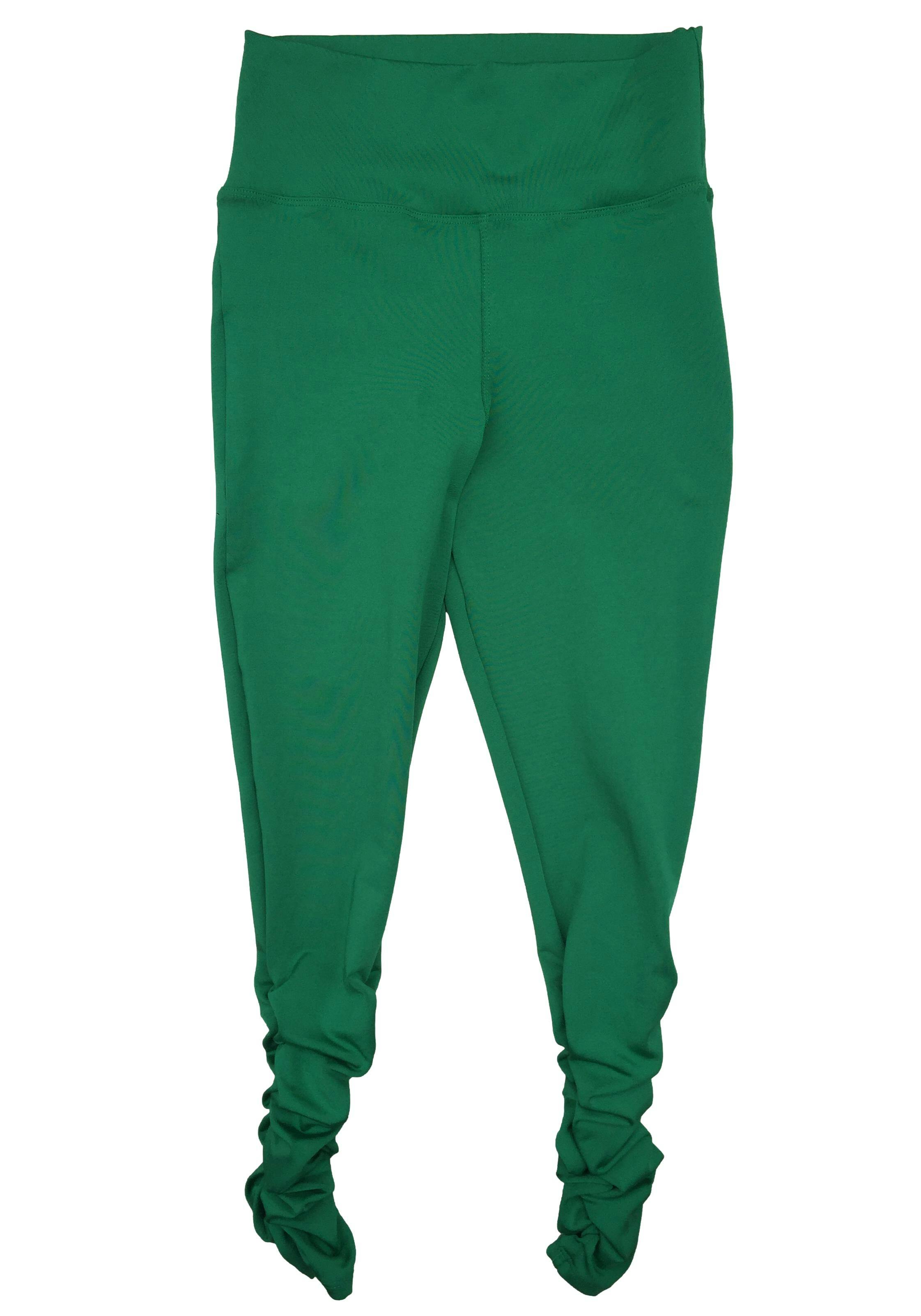 Leggings color verde con pretina ancha y fruncido en laterales. Cintura 60cm sin estirar, Largo 97cm.
