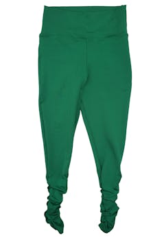 Leggings color verde con pretina ancha y fruncido en laterales. Cintura 60cm sin estirar, Largo 97cm.
