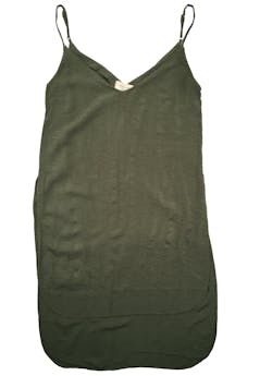 Blusa verde de tiritas con largo asimétrico. Busto 80cm, Largo delantero 77cm, espalda 89cm.