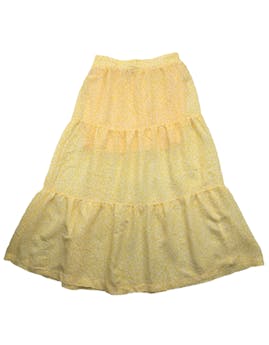 Falda larga H&m de fondo amarillo con estampado de flores blanca, forro interior. Cintura 66 cm, Largo 87 cm.