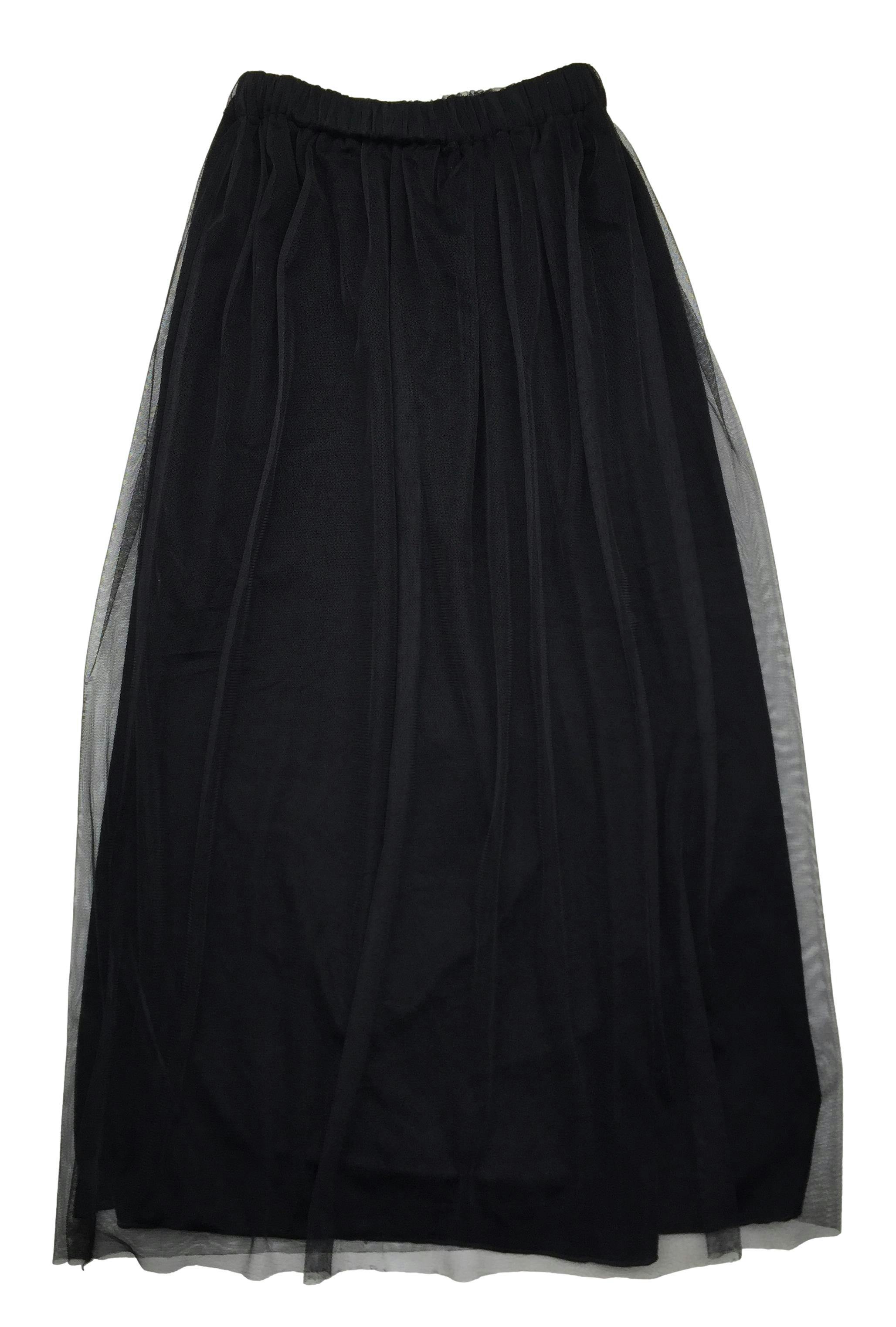Falda negra de mesh con forro aterciopelado. Cintura 60 cm, Largo 80 cm.