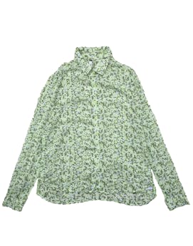 Blusa Sybilla verde de tela viscosa con estampado floral, botones delanteros. Busto 110 cm, Largo 60 cm.