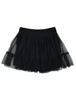 Falda negra de tul con forro, pretina elástica. Cintura 72 cm sin estirar, Largo 40 cm.