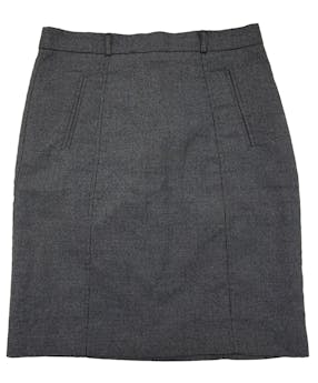 Falda recta gris Joaquim Miro con cierre y botón. Cintura 70 cm, Largo 50 cm.