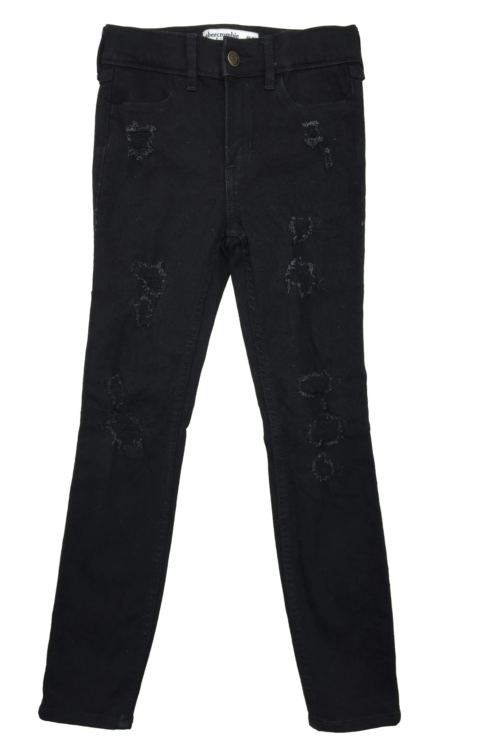 Pantalón jean negro Abercrombie con detalles rasgados.
