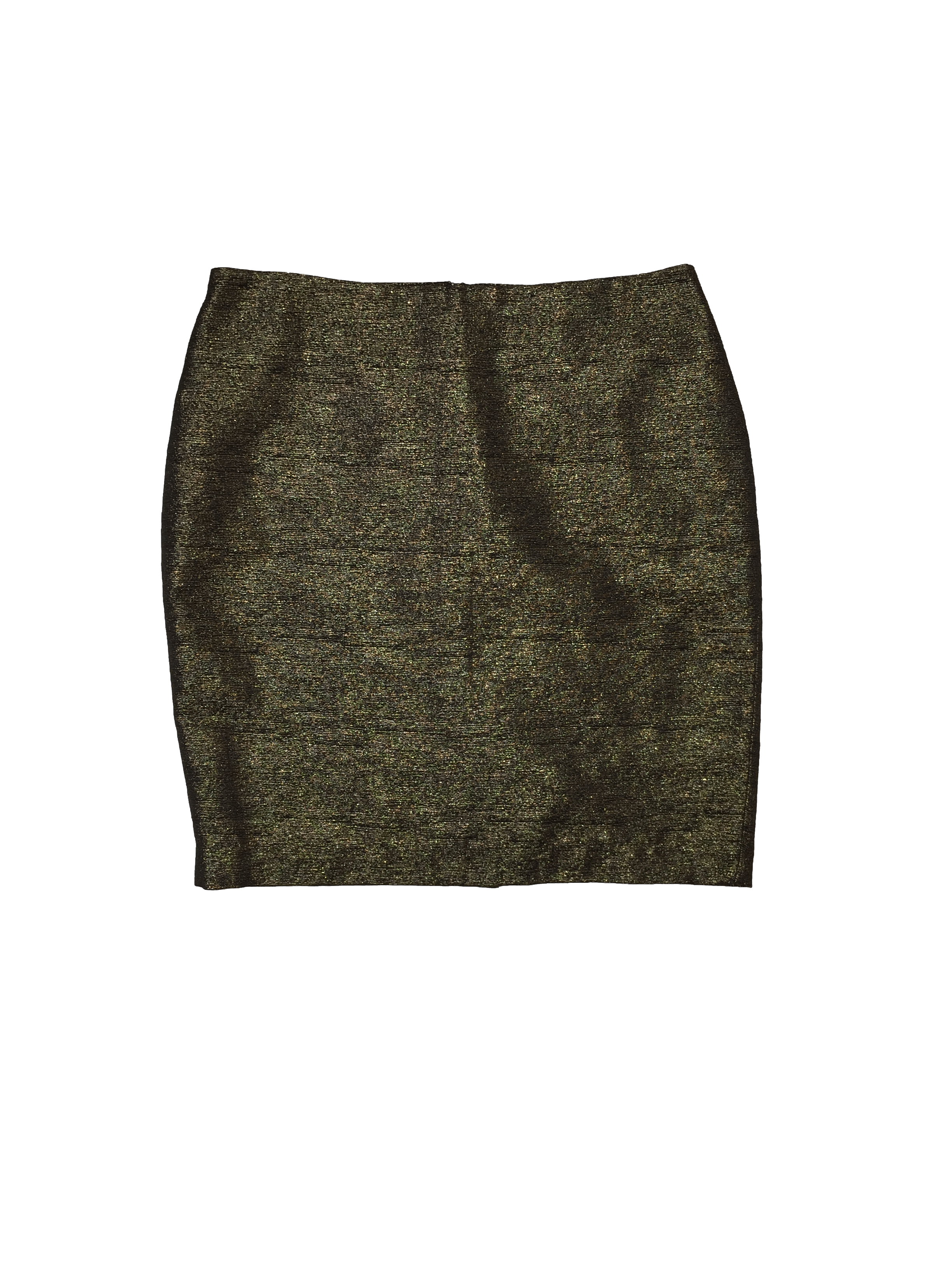 Falda Forever 21 negra con hilos dorados, cierre y broche posterior con forro. Cintura: 80 cm, Largo: 50 cm