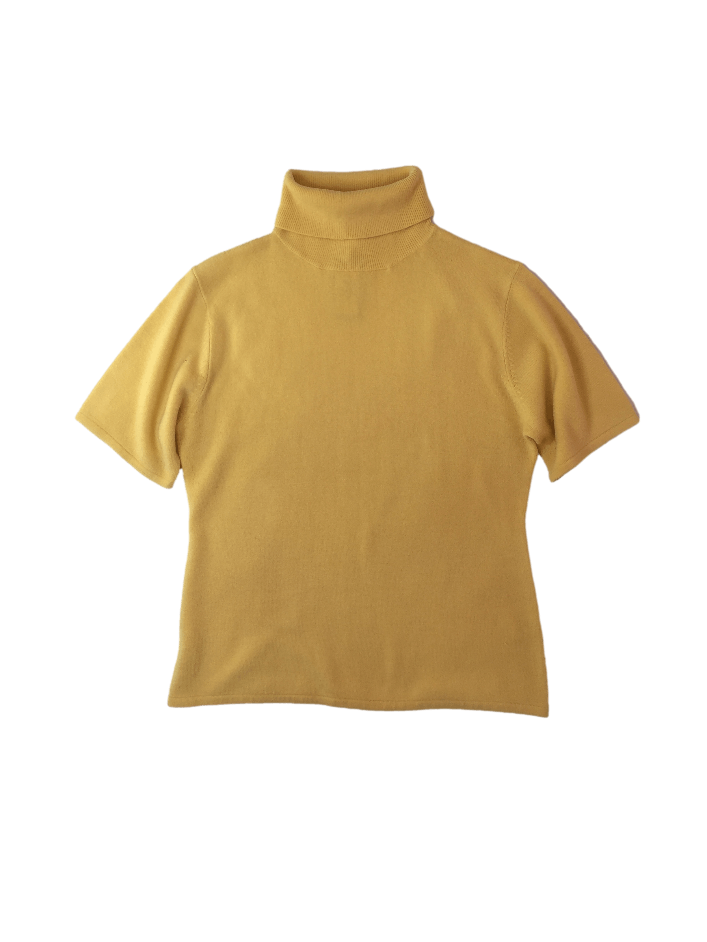 Chompita con cashmere amarilla, suave al taco isabella & giovanni, cuello alto. busto 108 cm, largo 61 cm.