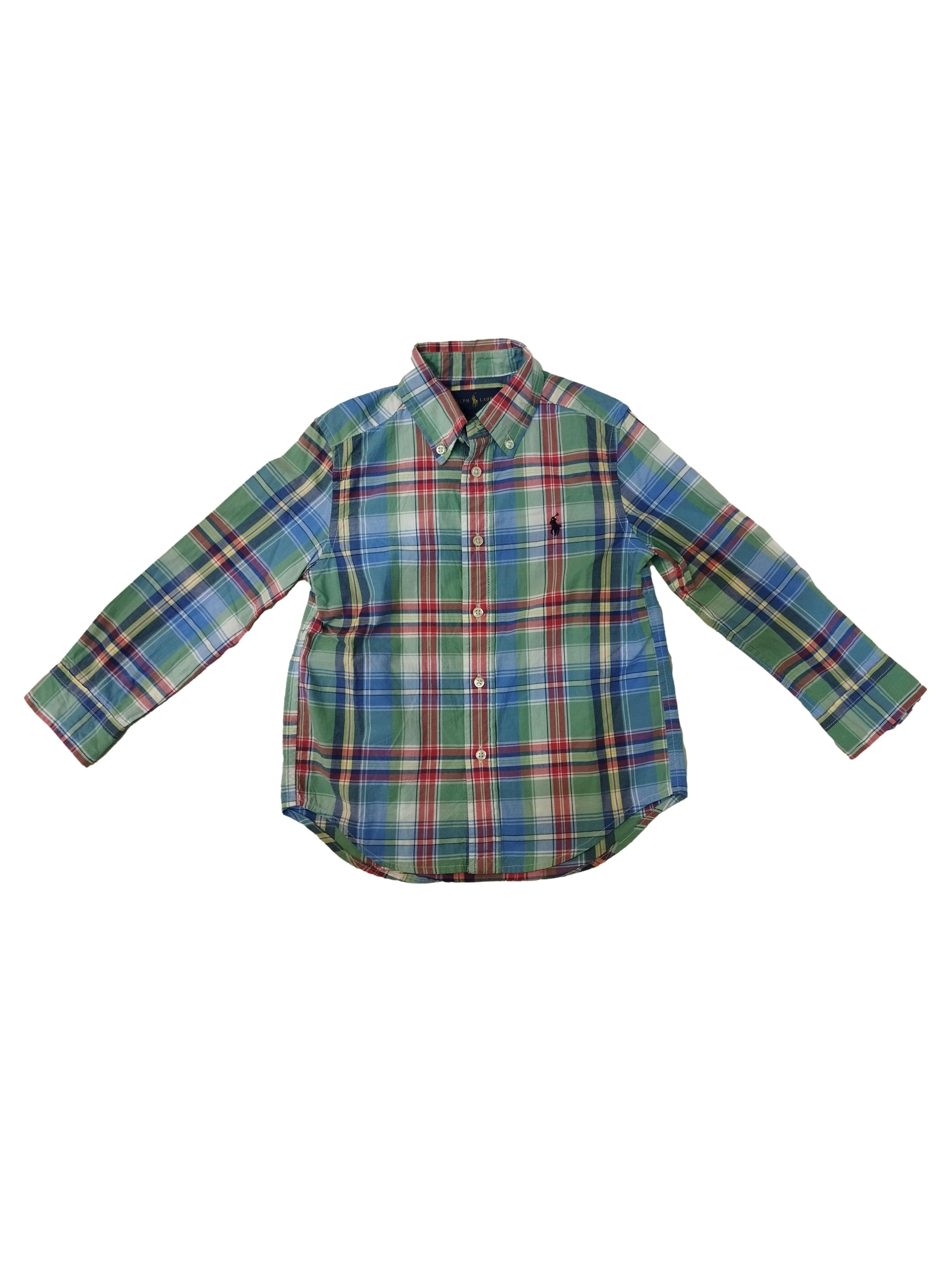 Camisa a cuadros multicolor Ralph Lauren, botones delanteros, en puños y cuello. Pecho: 70 cm, Largo: 45 cm