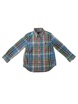 Camisa a cuadros multicolor Ralph Lauren, botones delanteros, en puños y cuello. Pecho: 70 cm, Largo: 45 cm