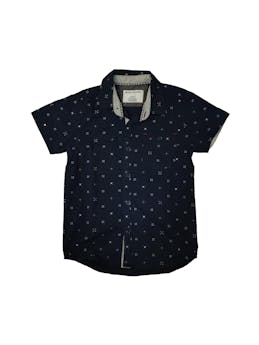 Camisa azulina con estampado de pequeños cuadrados, botones, 100% algodón. Pecho: 66 cm, Largo: 45 cm