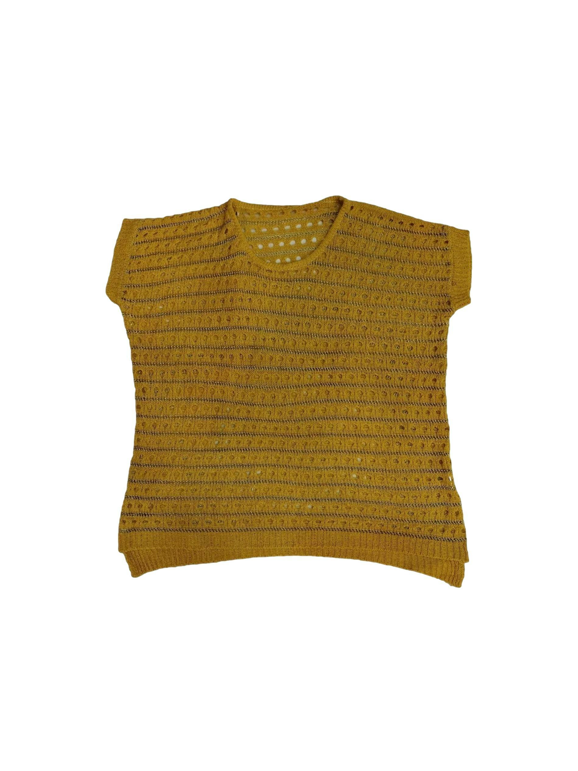 Polito amarillo tejido calado con hilos dorados, stretch. Busto: 176 cm, Largo: 75 cm