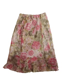 Falda vintage de gasa floreada con forro y elástico en la cintura. Cintura: 70 cm (sin estirar), Largo: 77 cm