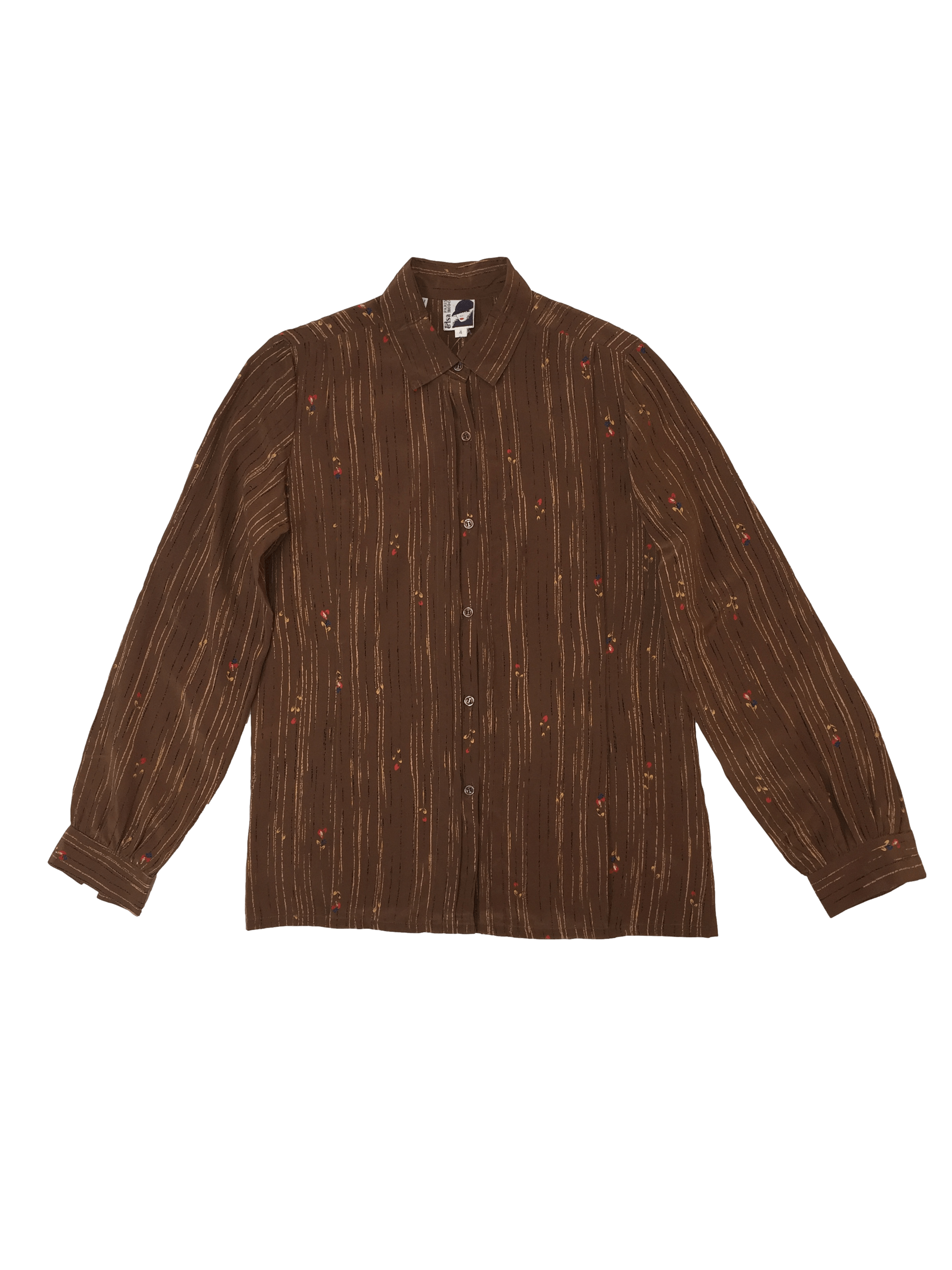 Blusa vintage 100% seda marrón con florcitas