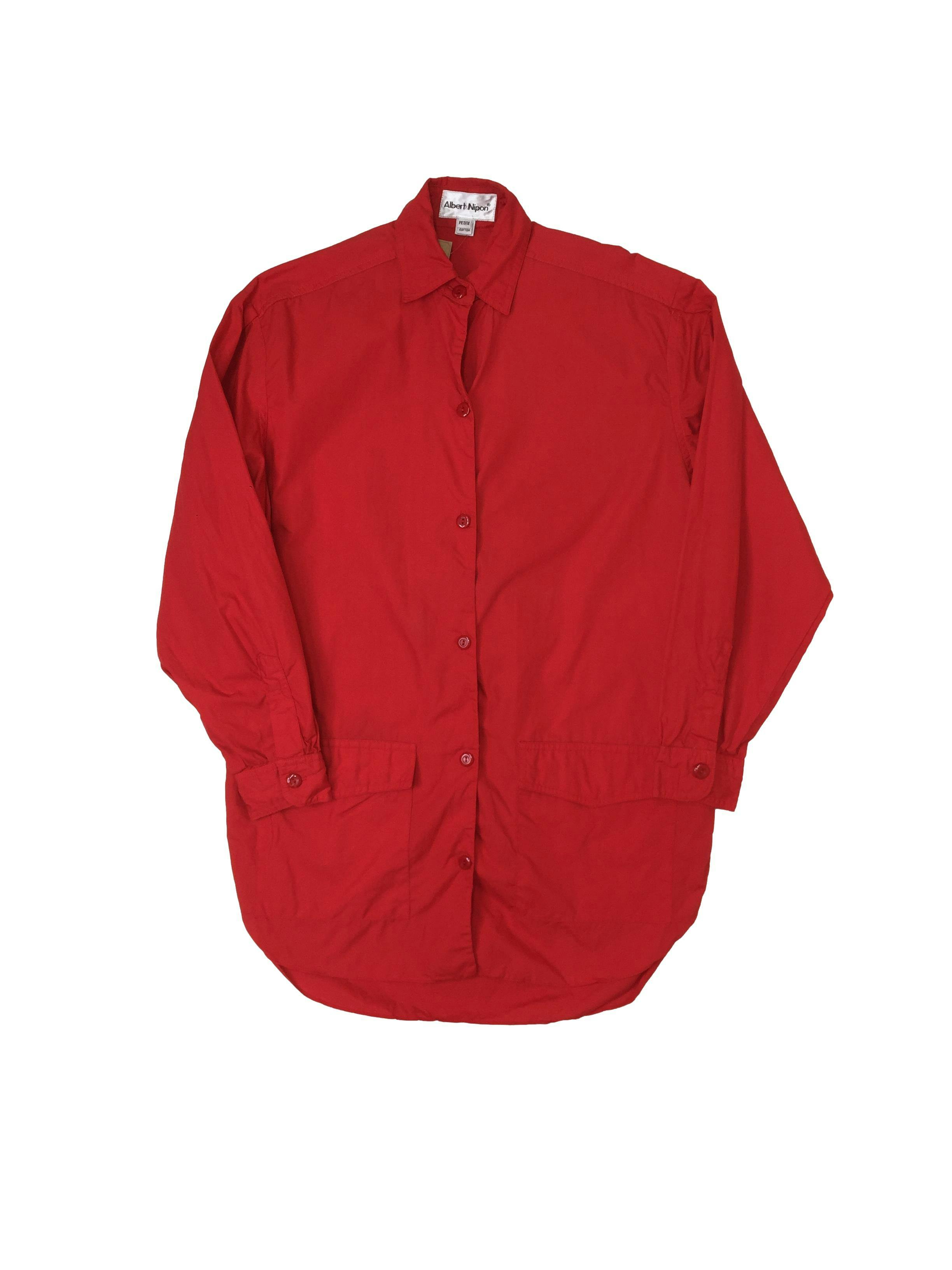 Bluson vintage rojo oversize, 100% algodón, con bolsillos frontales y botones a tono, Largo 78 cm 