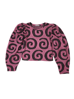 chompa Zara, color rosado con negro, mangas abullonadas. busto 84 cm, largo 45 cm.