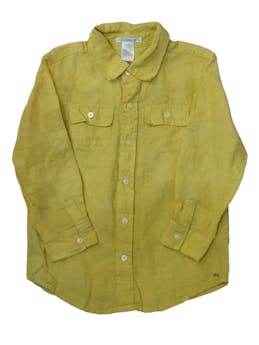 Camisa Janie and Jack 100% lino amarillo, botones delanteros y en puños. Pecho: 78 cm, Largo: 46 cm