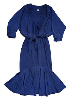Vestido vintage inglés años 80, azulino estampado pata de gallo, elástico en la cintura. Hecho en Inglaterra. Busto: 108 cm, Largo: 125 cm
