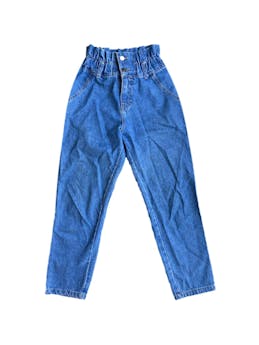 Pantalón Jean con cintura elástica elevada. Cintura: 64cm (sin estirar), largo: 90cm