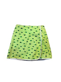 Falda verde agua con estampado de tortugas, tipo envolvente, cintura con elástico en la espalda